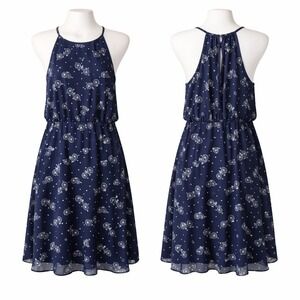 Maison Jules XL Navy Bicycle Print Sleeveless  Dress Knee Length